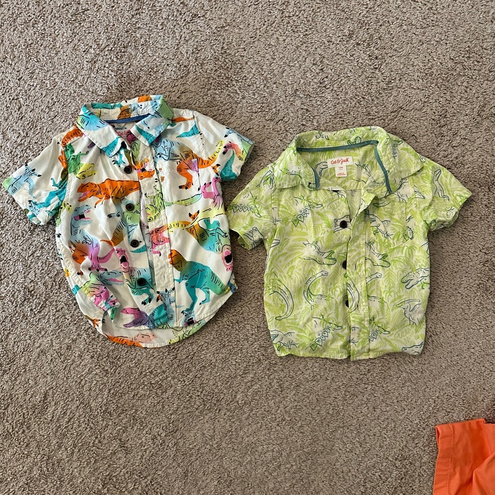 Cat & jack 12 month 2 pack button up short sleeve vacation Dino shirts
